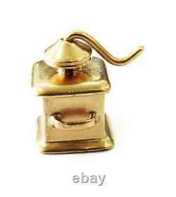 10k Yellow Gold Vintage Coffee Grinder Charm Necklace Pendant 1.5g