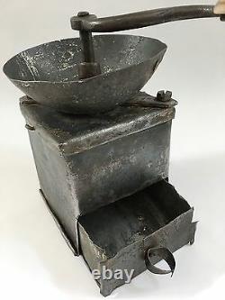 1800s PRIMITIVE+RARE Antique One-of-A-Kind Hand-Forged Metal Coffee Mill/Grinder