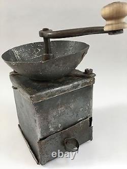 1800s PRIMITIVE+RARE Antique One-of-A-Kind Hand-Forged Metal Coffee Mill/Grinder