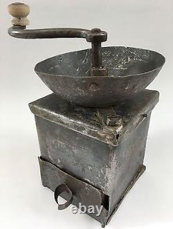 1800s PRIMITIVE+RARE Antique One-of-A-Kind Hand-Forged Metal Coffee Mill/Grinder