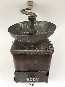 1800s PRIMITIVE+RARE Antique One-of-A-Kind Hand-Forged Metal Coffee Mill/Grinder