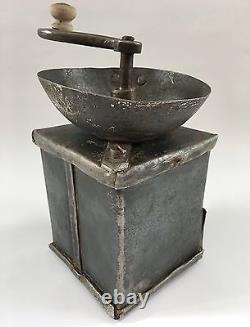 1800s PRIMITIVE+RARE Antique One-of-A-Kind Hand-Forged Metal Coffee Mill/Grinder