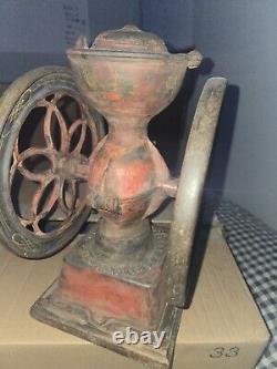 1873 Enterprise Cast Iron Hand Crank Double Wheel Coffee Grinder