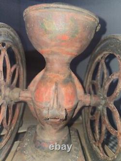 1873 Enterprise Cast Iron Hand Crank Double Wheel Coffee Grinder