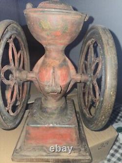 1873 Enterprise Cast Iron Hand Crank Double Wheel Coffee Grinder