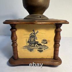 1900's ANTIQUE COFFEE GRINDER Boat & Lighthouse, Brass & Wood, French Stamped