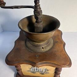 1900's ANTIQUE COFFEE GRINDER Boat & Lighthouse, Brass & Wood, French Stamped