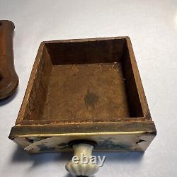 1900's ANTIQUE COFFEE GRINDER Boat & Lighthouse, Brass & Wood, French Stamped