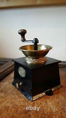 1900's Antique / Vintage Kenrick & Sons Cast Iron & Brass Coffee MILL Grinder