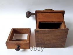 1920 Antique Collectible Wooden Coffee Grinder Good Working