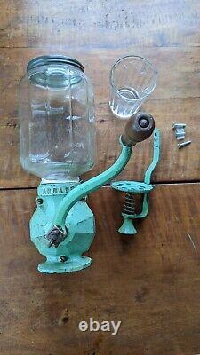 1930's Arcade Crystal No 4 Coffee Burr Grinder Mint Green Wall Mount Antique