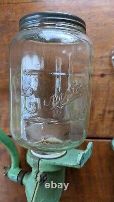 1930's Arcade Crystal No 4 Coffee Burr Grinder Mint Green Wall Mount Antique