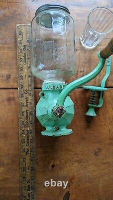 1930's Arcade Crystal No 4 Coffee Burr Grinder Mint Green Wall Mount Antique