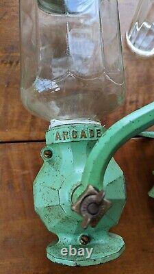 1930's Arcade Crystal No 4 Coffee Burr Grinder Mint Green Wall Mount Antique