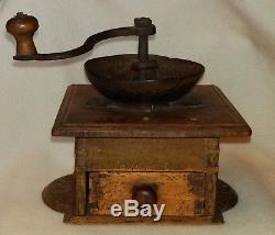 19th Cent. Pennsylvania Dovetailed Box Coffee Grinder with Drawer & Tombstone Base