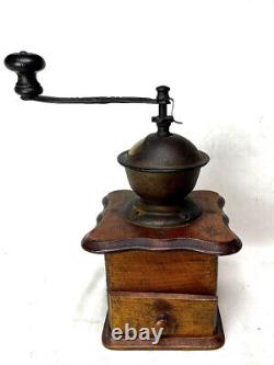 9 1/2 Antique Bass Cast Iron Dovetailed Wood Single Draw Coffee MILL Grinder