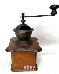 9 1/2 Antique Bass Cast Iron Dovetailed Wood Single Draw Coffee MILL Grinder