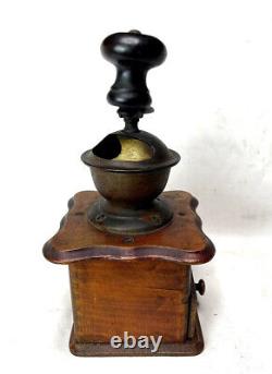 9 1/2 Antique Bass Cast Iron Dovetailed Wood Single Draw Coffee MILL Grinder