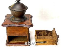 9 1/2 Antique Bass Cast Iron Dovetailed Wood Single Draw Coffee MILL Grinder