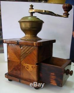 A Fine Antique Early 19th Century Biedermeier Bronze And Wooden Coffee Grinder