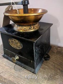 A Kenrick And Sons English Antique Coffee Grinder Cast Iron & Brass