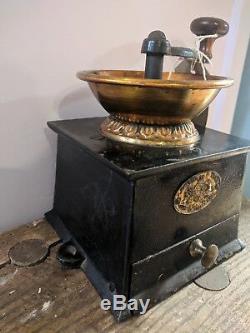 A Kenrick And Sons English Antique Coffee Grinder Cast Iron & Brass