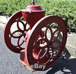 A beautyful And Large Antique 2 Wheel Coffee Grinder #7
