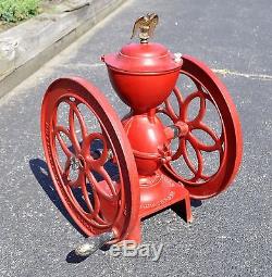 A beautyful And Large Antique 2 Wheel Coffee Grinder #7