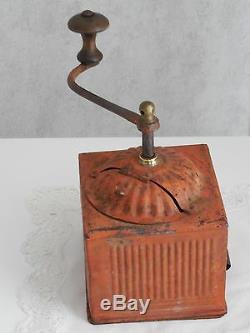 ANTIQUE 19th c. FRENCH COFFEE GRINDER MILL TABATIERE type Toleware