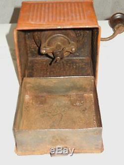 ANTIQUE 19th c. FRENCH COFFEE GRINDER MILL TABATIERE type Toleware