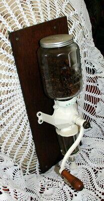 ANTIQUE ARCADE CRYSTAL COFFEE GRINDER No. 4 WALL MOUNT MILL With CATCH CUP