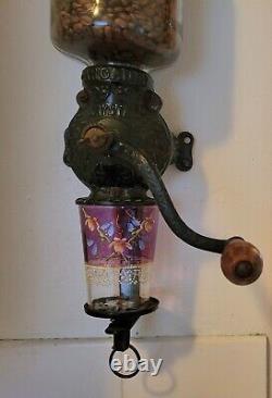 ANTIQUE ARCADE CRYSTAL No 3 CAST IRON COFFEE GRINDER WALL MOUNT With SCREWS WORKS