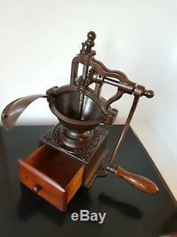 ANTIQUE CAST IRON COFFEE GRINDER BIG A1 PEUGEOT FRERES ex. CONDITION