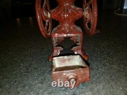 ANTIQUE CAST IRON SALESMAN SAMPLE DOUBLE WHEEL COFFEE MILL GRINDER With Drawer