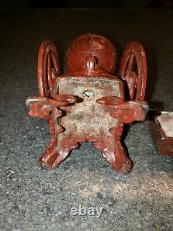 ANTIQUE CAST IRON SALESMAN SAMPLE DOUBLE WHEEL COFFEE MILL GRINDER With Drawer