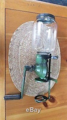 ANTIQUE COFFEE GRINDER WALL MOUNT With Glass Hopper Jar. CG6