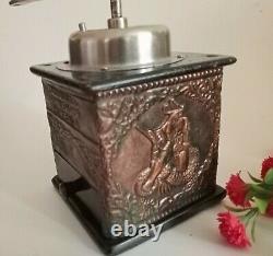 ANTIQUE COFFEE MILL ARMENIAN Handicraft With Copper Ornaments. COLLECTABLES