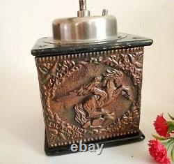 ANTIQUE COFFEE MILL ARMENIAN Handicraft With Copper Ornaments. COLLECTABLES