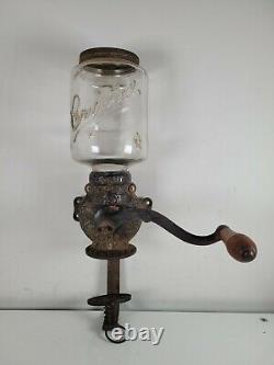 ANTIQUE CRYSTAL ARCADE COFFEE GRINDER With GLASS JAR CUP