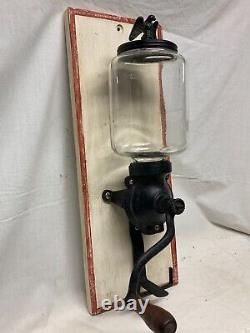 ANTIQUE CRYSTAL No. 3 COFFEE GRINDER MOUNTED ON ANTIQUED BOARD