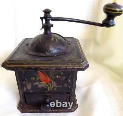 ANTIQUE Country PRIMITIVE Hand Painted Tole COFFEE GRINDER