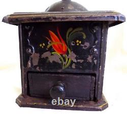 ANTIQUE Country PRIMITIVE Hand Painted Tole COFFEE GRINDER