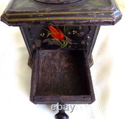 ANTIQUE Country PRIMITIVE Hand Painted Tole COFFEE GRINDER