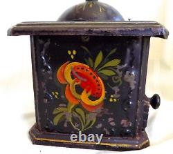 ANTIQUE Country PRIMITIVE Hand Painted Tole COFFEE GRINDER