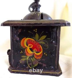 ANTIQUE Country PRIMITIVE Hand Painted Tole COFFEE GRINDER