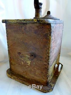 ANTIQUE Country PRIMITIVE Wood COFFEE GRINDER Original OLD YELLOW PAINT