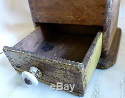 ANTIQUE Country PRIMITIVE Wood COFFEE GRINDER Original OLD YELLOW PAINT