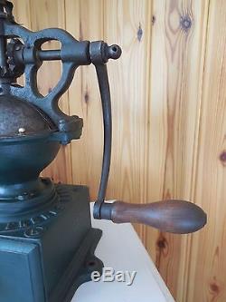 ANTIQUE FRENCH COFFEE GRINDER MILL PEUGEOT FRERES A0 size 1890's CAST IRON&WOOD