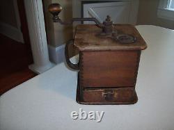 ANTIQUE LOGAN & STROBRIDGE WOOD & CAST iRON COFFEE GRINDER