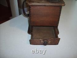 ANTIQUE LOGAN & STROBRIDGE WOOD & CAST iRON COFFEE GRINDER